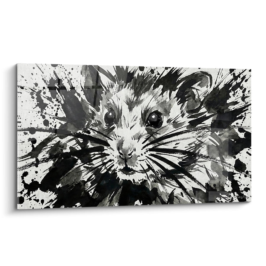 Tableau Hamster Expressionniste Noir et Blanc Éclaboussures - Tempête d'Encre - Edition Hamster