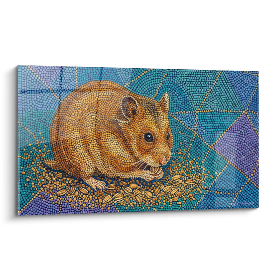 Gouden Hamster met Veelkleurige Stippen op Turkooizen Achtergrond - Dierenmozaïek - Hamstereditie