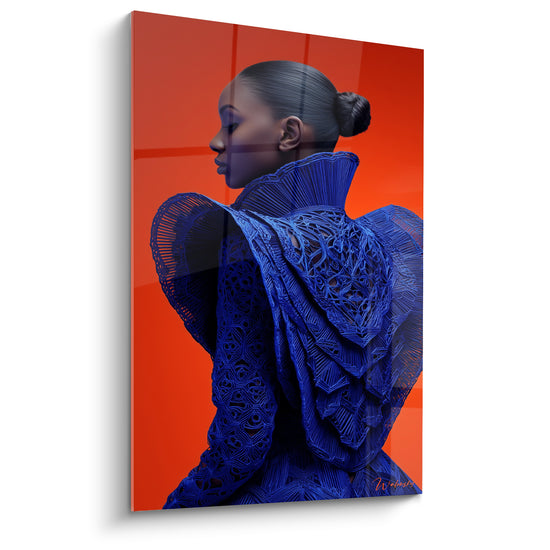 Tableau Silhouette en robe bleu roi ajourée - Prestance royale - Edition Haute couture