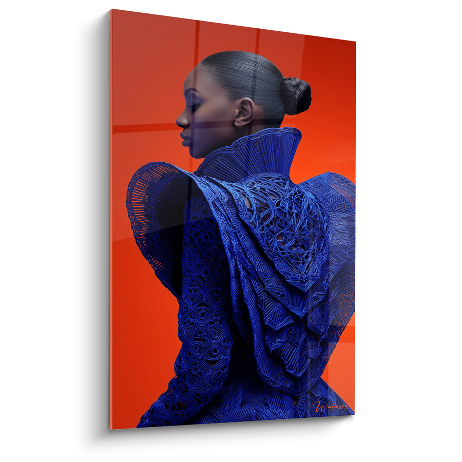 Gemälde Silhouette in durchbrochenem Königsblauem Kleid - Königliche Haltung - Edition Haute Couture
