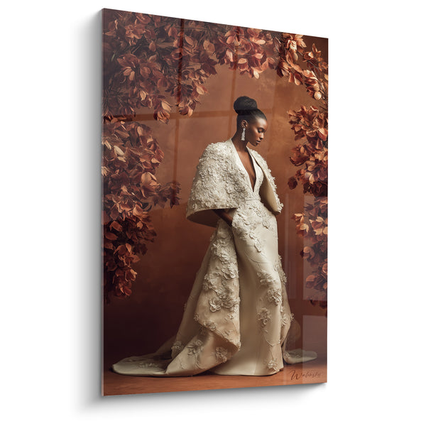 Painting Ivory and Brown Dress under Copper Foliage - Sleek High Bun - Haute Couture Edition