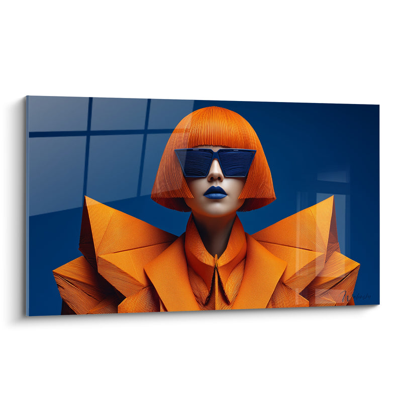 Tableau Lunettes carrées orange et bleu marine géométrique - Coupe au carré graphique - Edition Haute couture
