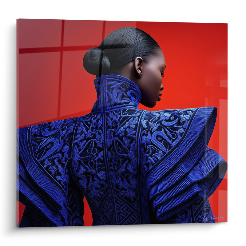 Tableau Mannequin en veste bleu roi brodée - Prestance silencieuse - Edition Haute couture