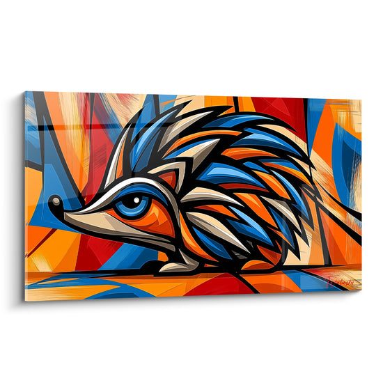 Tableau Hérisson bleu et orange cubiste - Éveil fracturé - Edition Hérisson