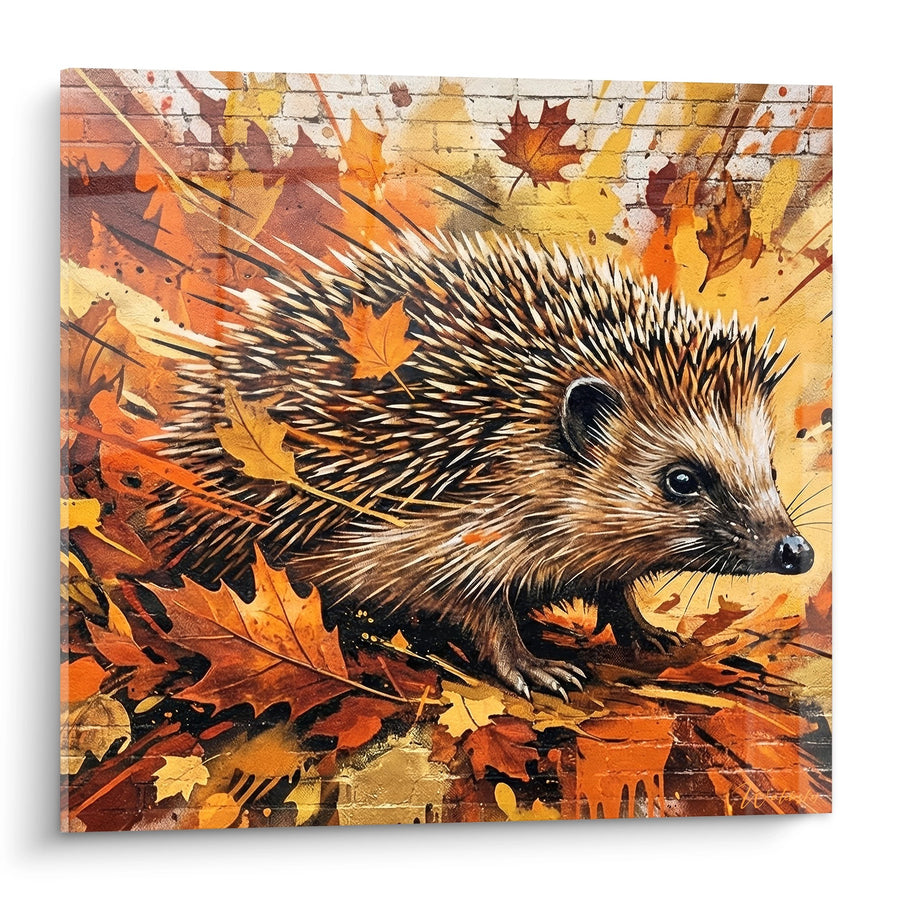 Tableau Hérisson dans Feuillage Automnal Doré et Orange - Éclat d'Automne - Edition Hérisson