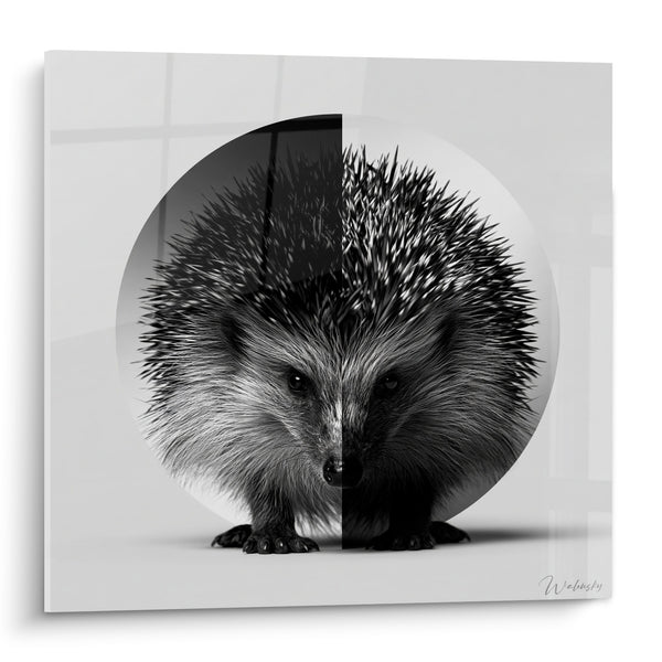 Tableau Hérisson noir et blanc cercle miroir - Double identité - Edition Hérisson