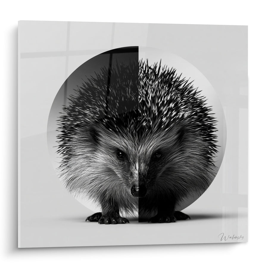 Tableau Hérisson noir et blanc cercle miroir - Double identité - Edition Hérisson