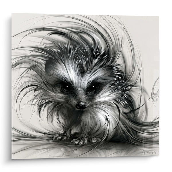 Tableau Hérisson noir et blanc traits tourbillonnants - Tourbillon sauvage - Edition Hérisson