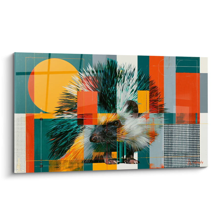 Tableau Hérisson aux piquants sarcelle et orange géométriques - Collision graphique - Edition Hérisson