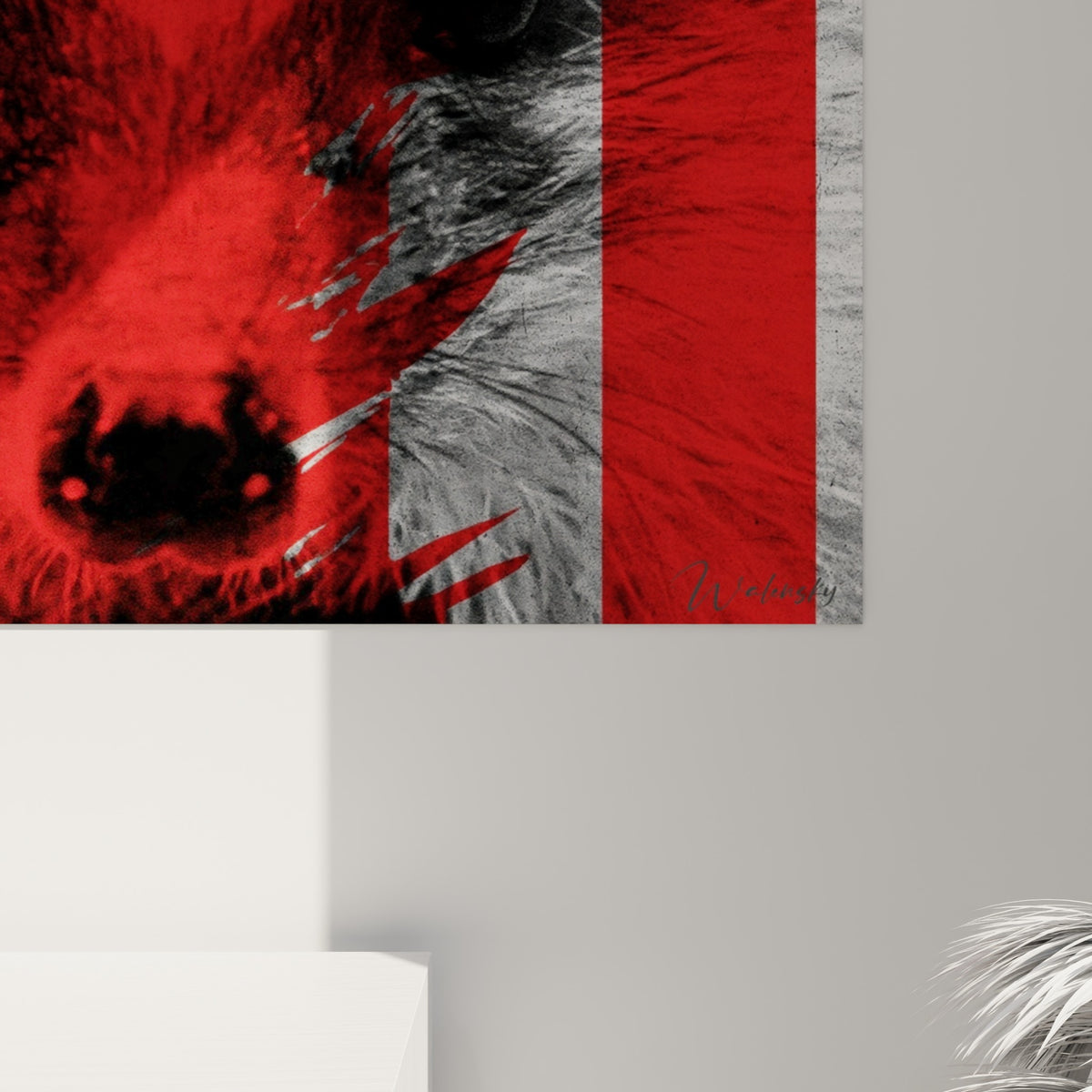 Grain de l'impression révélant les textures rouge écarlate et gris granuleux des piquants du hérisson