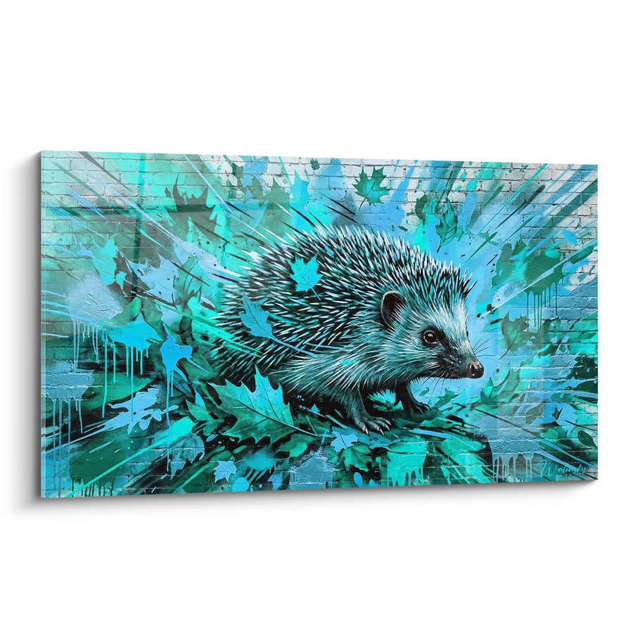 Tableau Hérisson Turquoise aux Épines Scintillantes sur Fond Éclaboussé - Explosion Glacée - Edition Hérisson