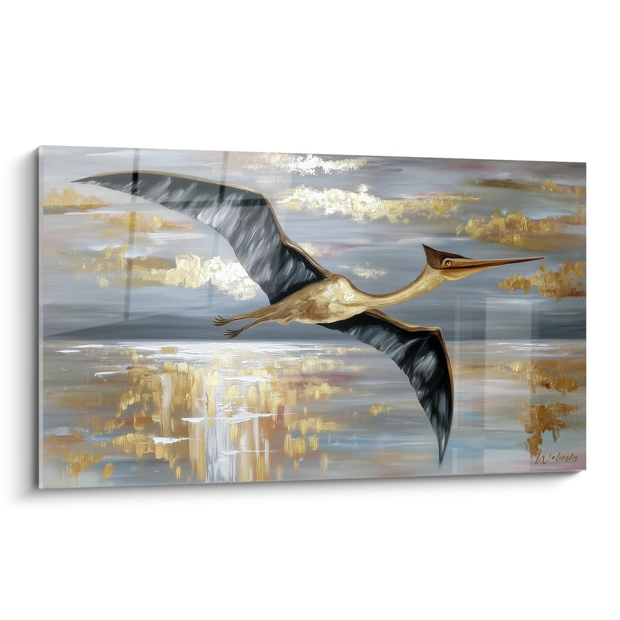 Tableau Quetzalcoatlus  en Vol - Élégance Dorée - édition Quetzalcoatlus