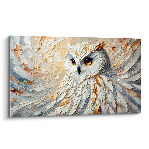 Tableau Hibou blanc aux plumes texturées - Regard qui透perce - Edition Hibou