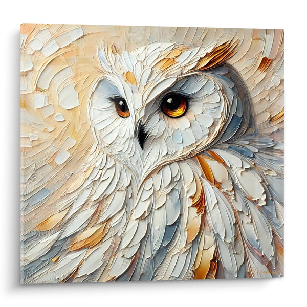 Tableau Effraie blanche aux plumes texturées - Regard nocturne - Edition Hibou