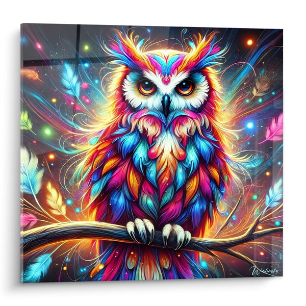 Tableau Hibou multicolore aux plumes flamboyantes - Vision nocturne enflammée - Edition Hibou