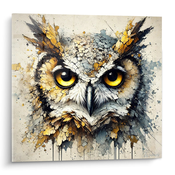 Tableau Hibou doré aux yeux jaunes perçants - Sentinelle de la nuit - Edition Hibou