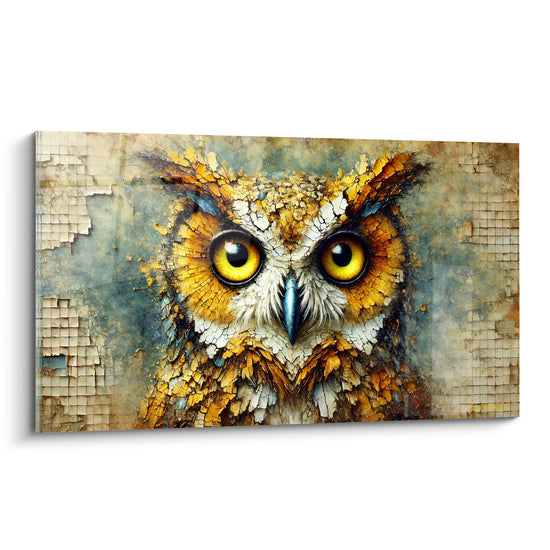 Tableau Hibou doré aux yeux jaunes intenses - Regard qui traverse - Edition Hibou