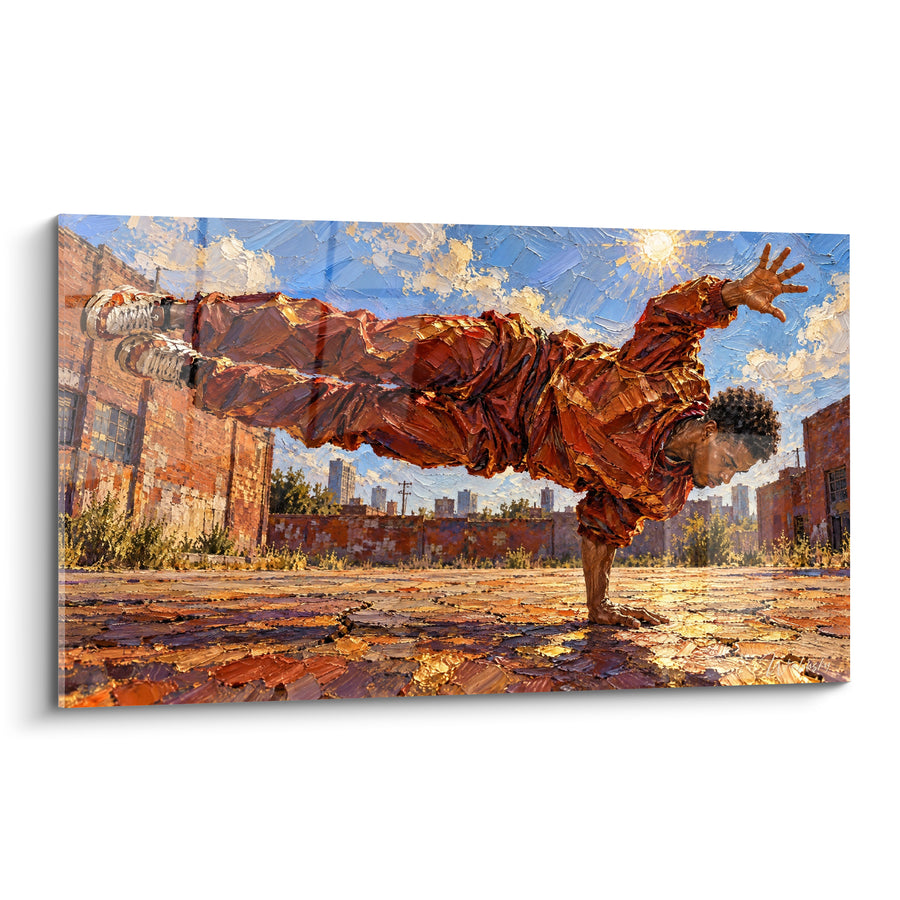 Tableau Breakdanseur en équilibre urbain terracotta - Instant suspendu - Edition Hip hop old school