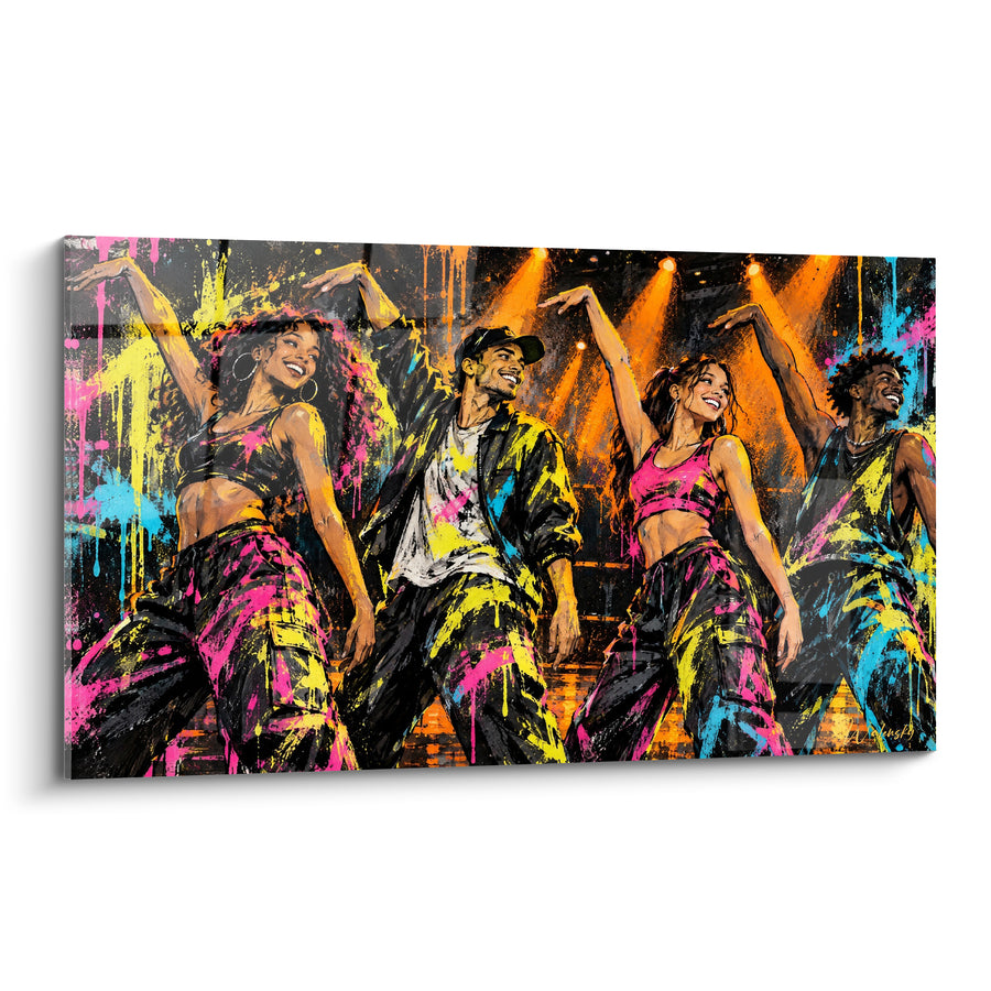Tableau Danseurs rose et jaune sous projecteurs - Transe collective - Edition Hip hop old school