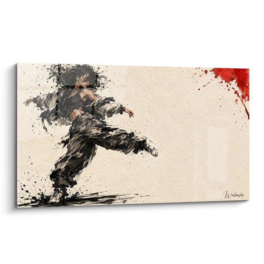 Tableau Danseuse noir et rouge éclaboussures d'encre - Mouvement explosif - Edition Hip hop old school