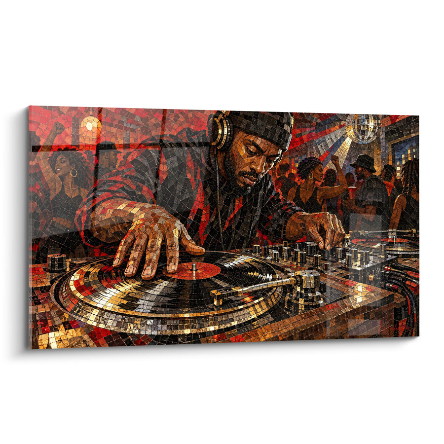 Tableau DJ aux platines rouge et doré - Fièvre de la piste - Edition Hip hop old school