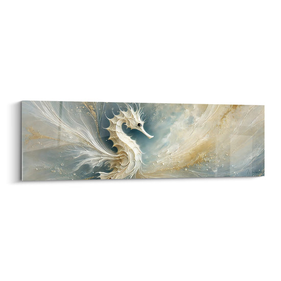 Tableau Hippocampe blanc aux volutes dorées - Courant céleste - Edition Hippocampe
