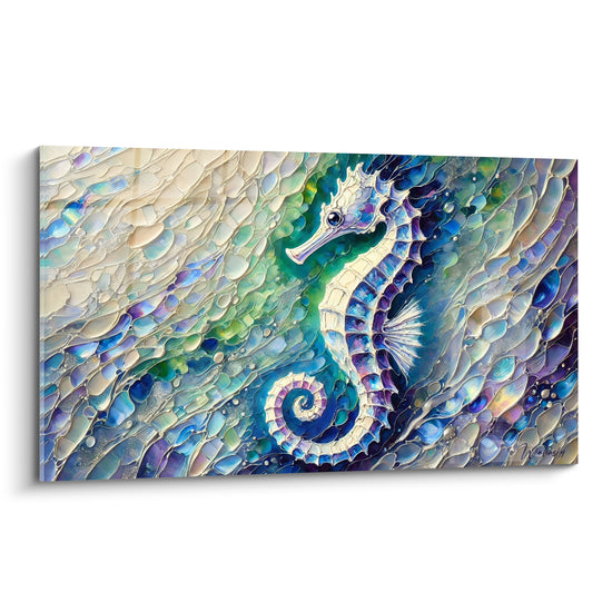 Tableau Hippocampe bleu et violet en mosaïque - Dérive nacrée - Edition Hippocampe