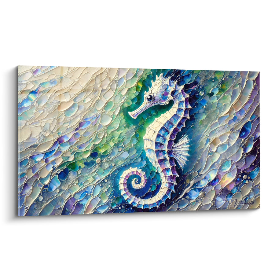 Tableau Hippocampe bleu et violet en mosaïque - Dérive nacrée - Edition Hippocampe