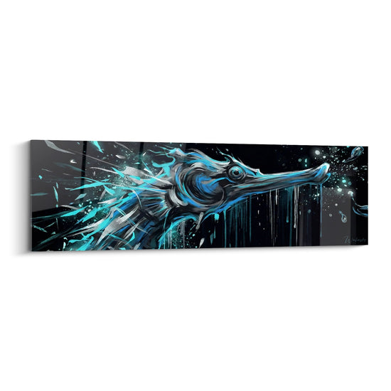 Dynamic Turquoise Blue Seahorse Splatter Wall Art - Aquatic Whirlwind - Seahorse Edition