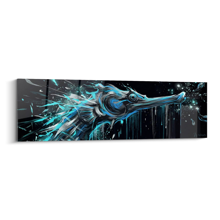 Tableau Hippocampe Bleu Turquoise Éclaboussures Dynamiques - Tourbillon Aquatique - Edition Hippocampe