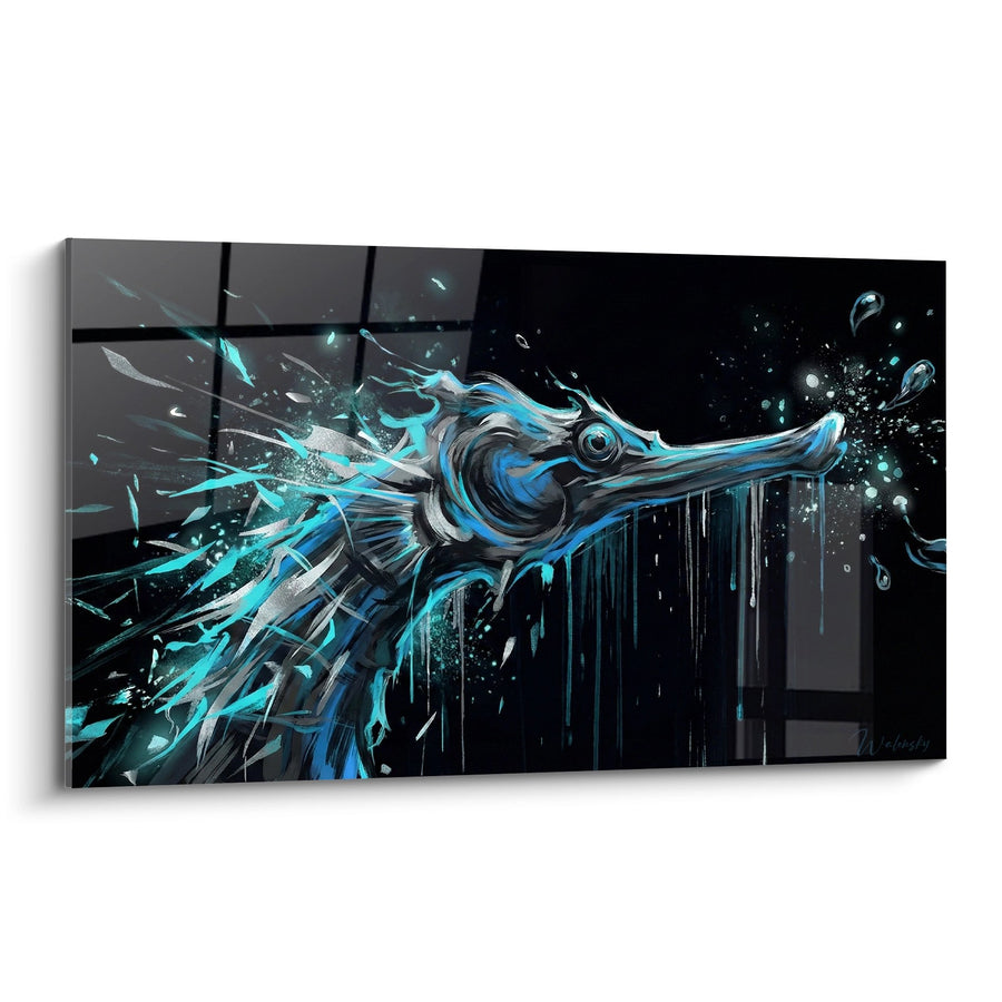 Tableau Hippocampe Explosif Bleu Turquoise et Noir Style Graffiti - Énergie Aquatique - Edition Hippocampe