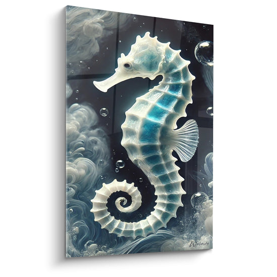 Tableau Hippocampe nacré aux reflets bleu turquoise - Silence des abysses - Edition Hippocampe