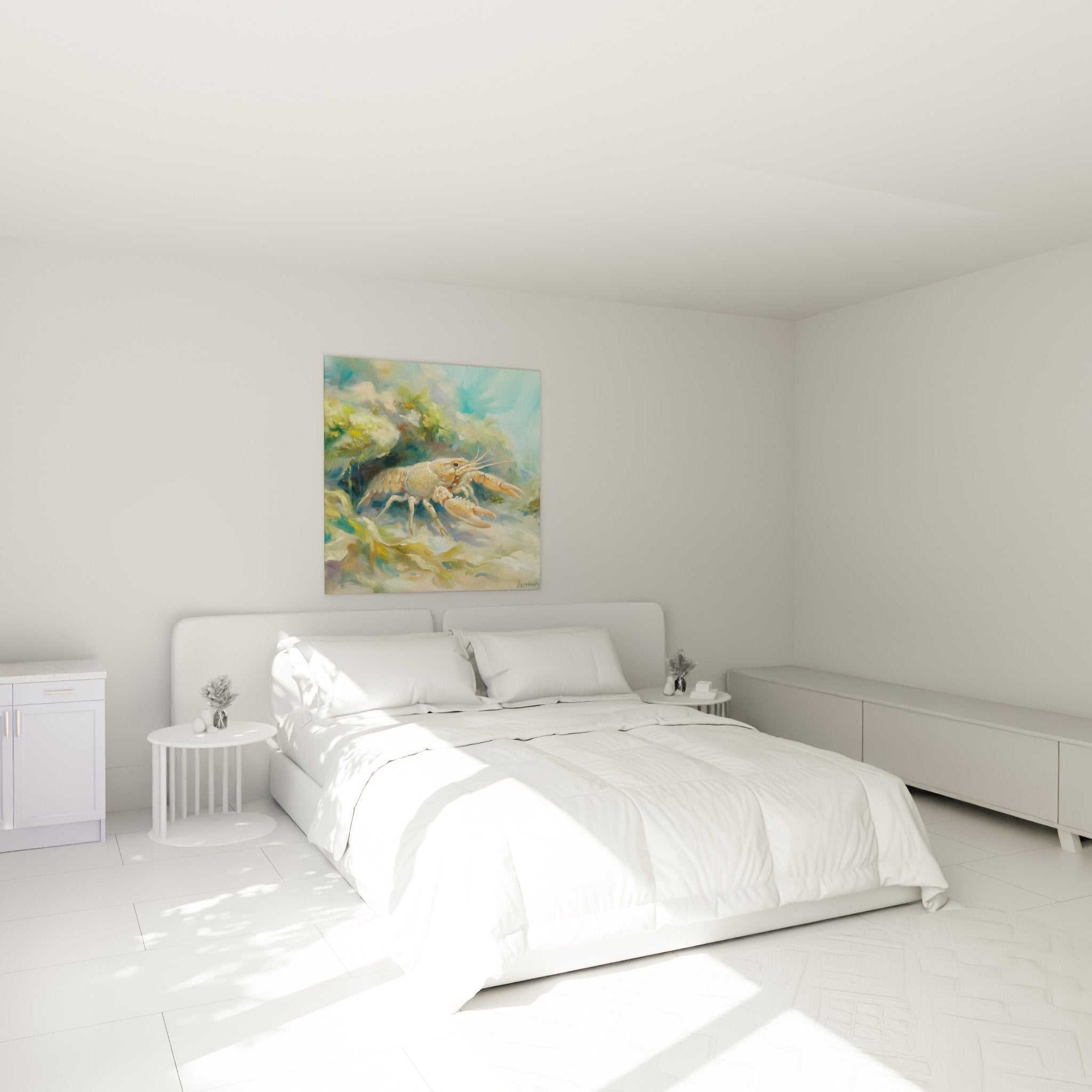 Türkisfarbenes Hummer-Gemälde Schlafzimmer marine Dekoration Aquaart ruhige Atmosphäre