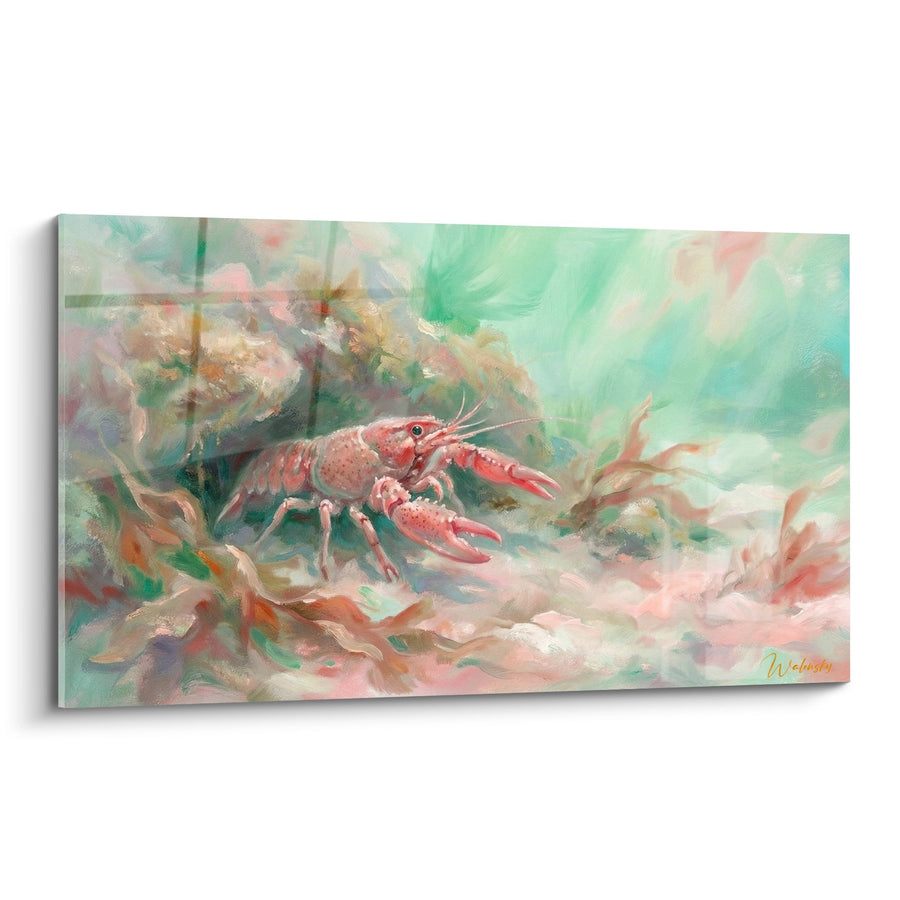 Tableau Homard Rouge aux Pinces Majestueuses dans Ambiance Aquatique Impressionniste - Crustacé des Profondeurs - Edition Homard