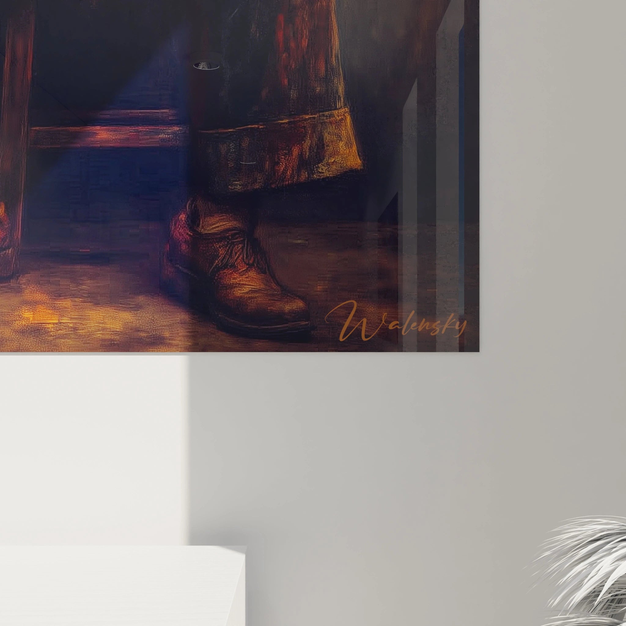 Tableau mural Walensky montrant les pieds d'un homme en pardessus et chaussures vintage, tableau homme ballons cœur
