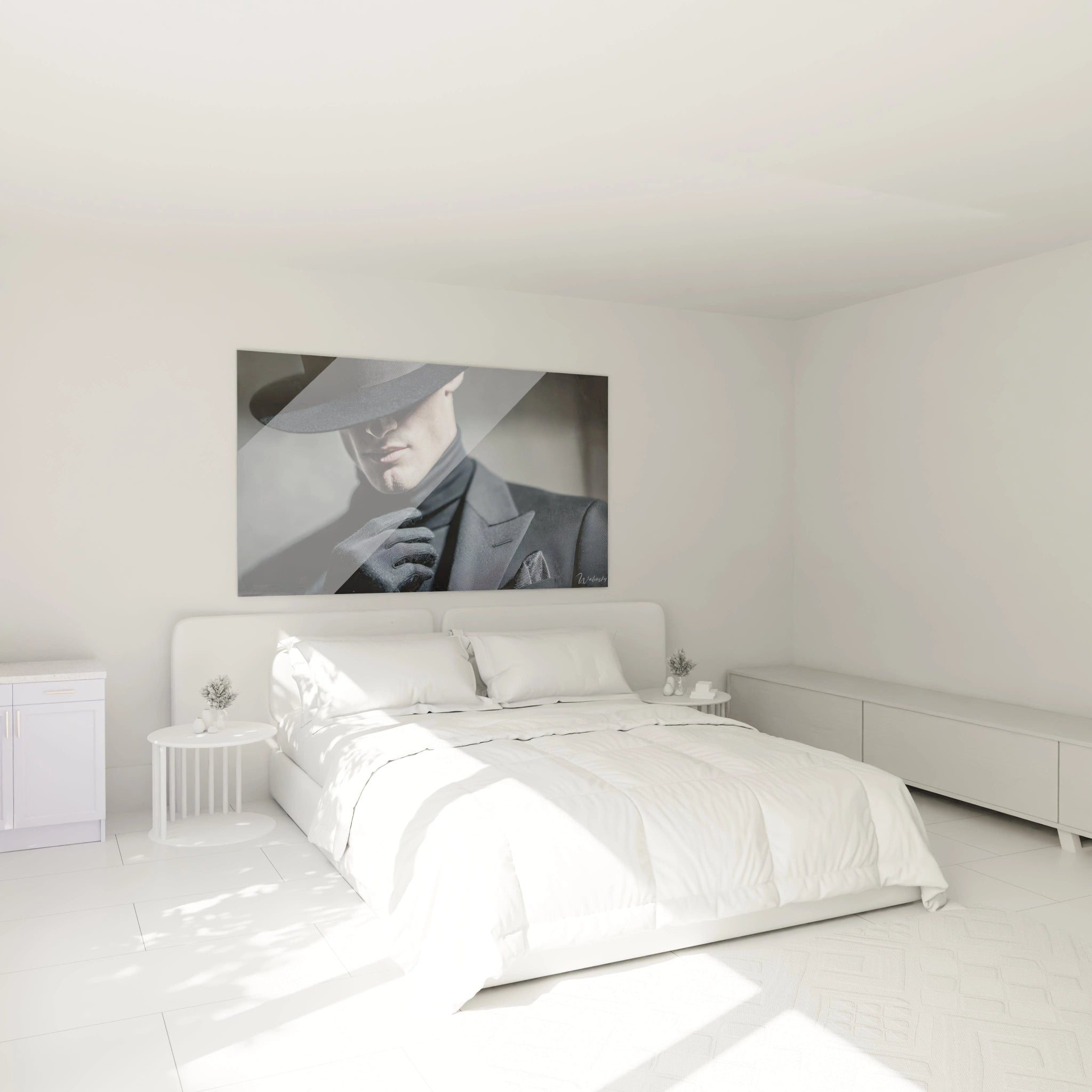 Tableau homme élégant de Walensky dans une chambre moderne avec mur blanc