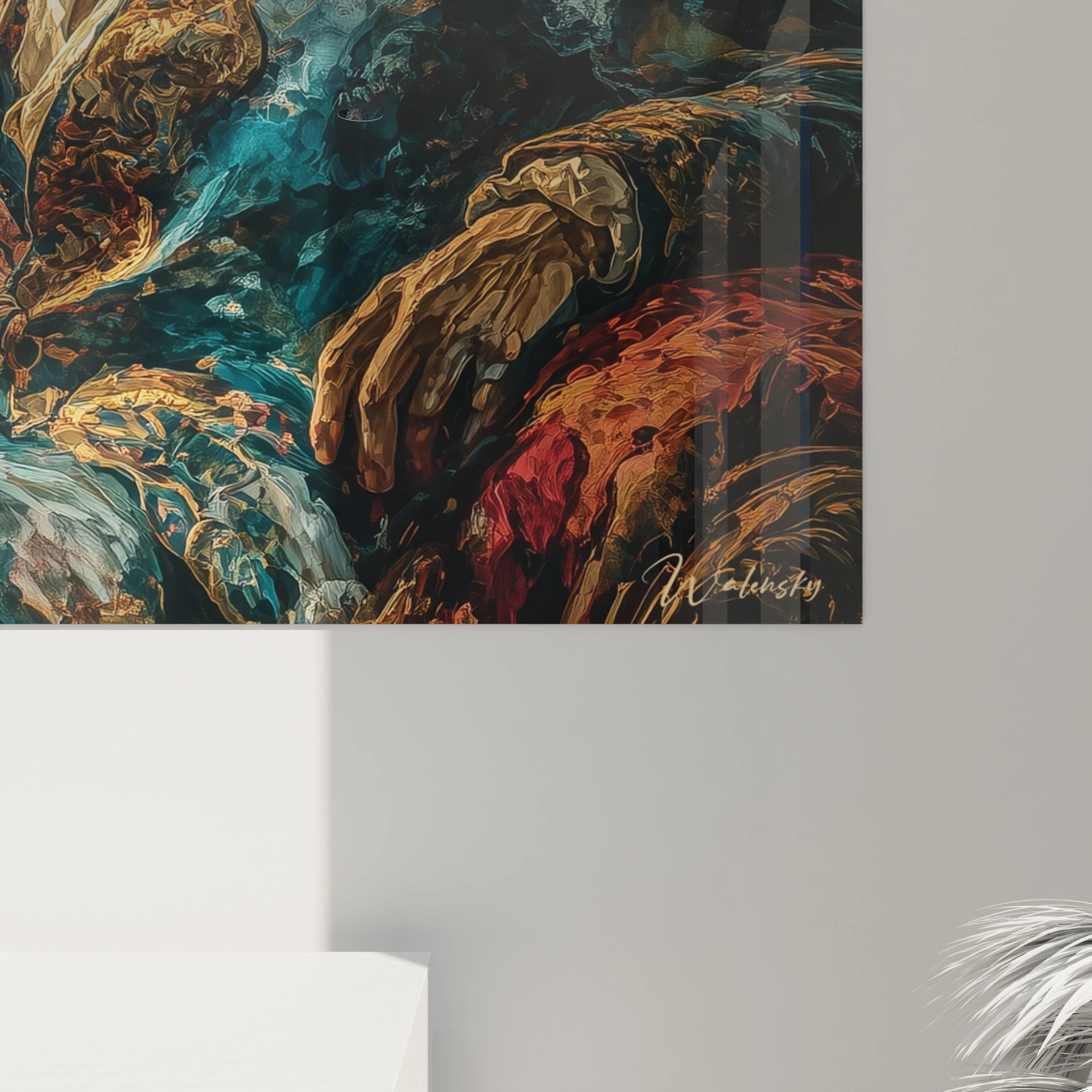 tableau baroque homme créateur Walensky gros plan sur main masculine peintures riches textures et couleurs