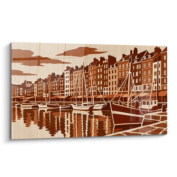 Tableau Chalutier brun et beige au bassin monochrome - Texture cannelée striée - Edition Honfleur Normandie France