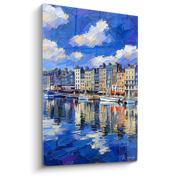 Quadro Vecchio porto blu e ocra con velieri - Riflessi del crepuscolo - Edizione Honfleur Normandia Francia