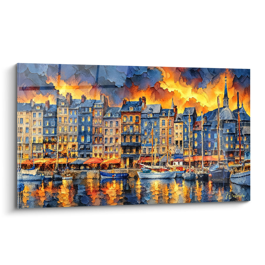 Tableau Vieux-bassin doré aux reflets flamboyants - Brasier du soir - Edition Honfleur Normandie France