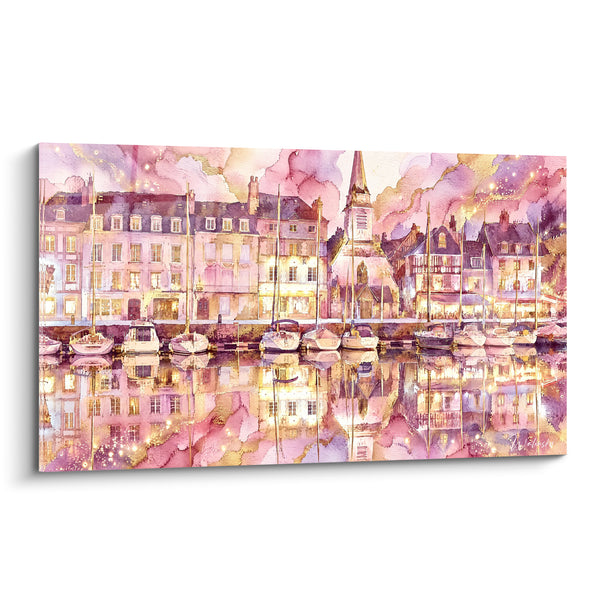 Painting Pink and Gold Old Basin at Dusk - Reverie of Twilight - Honfleur Normandy France Edition