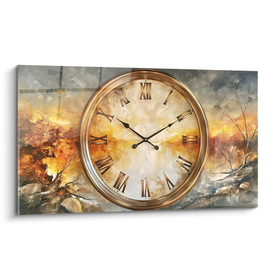 Tableau Horloge dorée aux chiffres romains - Crépuscule suspendu - Edition Horloge