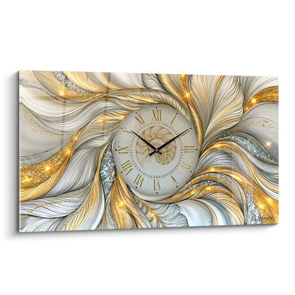 Tableau Horloge romaine dorée en tourbillon de plumes - Tourbillon doré - Edition Horloge