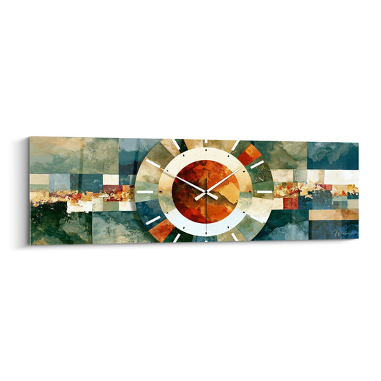 Tableau Horloge murale abstraite vert et terracotta - Fragments du temps - Edition Horloge