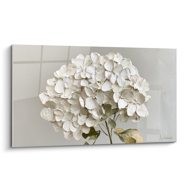 Tableau Ombelle blanche et grise aux pétales empâtés - Feuilles vert olive - Edition Hortensia