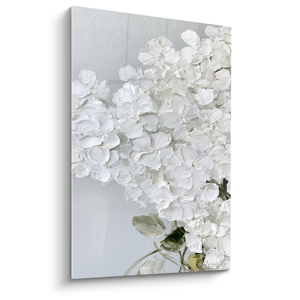 Tableau Hortensia blanc en fleurs texturées - Douceur immaculée - Edition Hortensia
