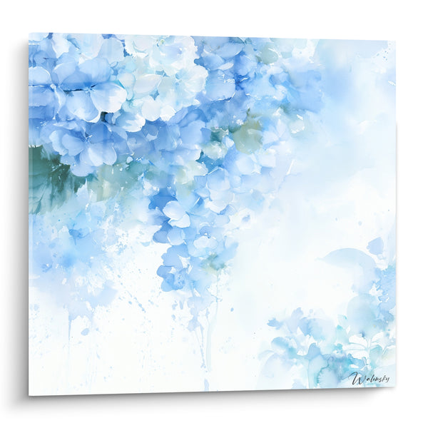 Tableau Hortensias bleu et blanc en aquarelle - Rosée printanière - Edition Hortensia