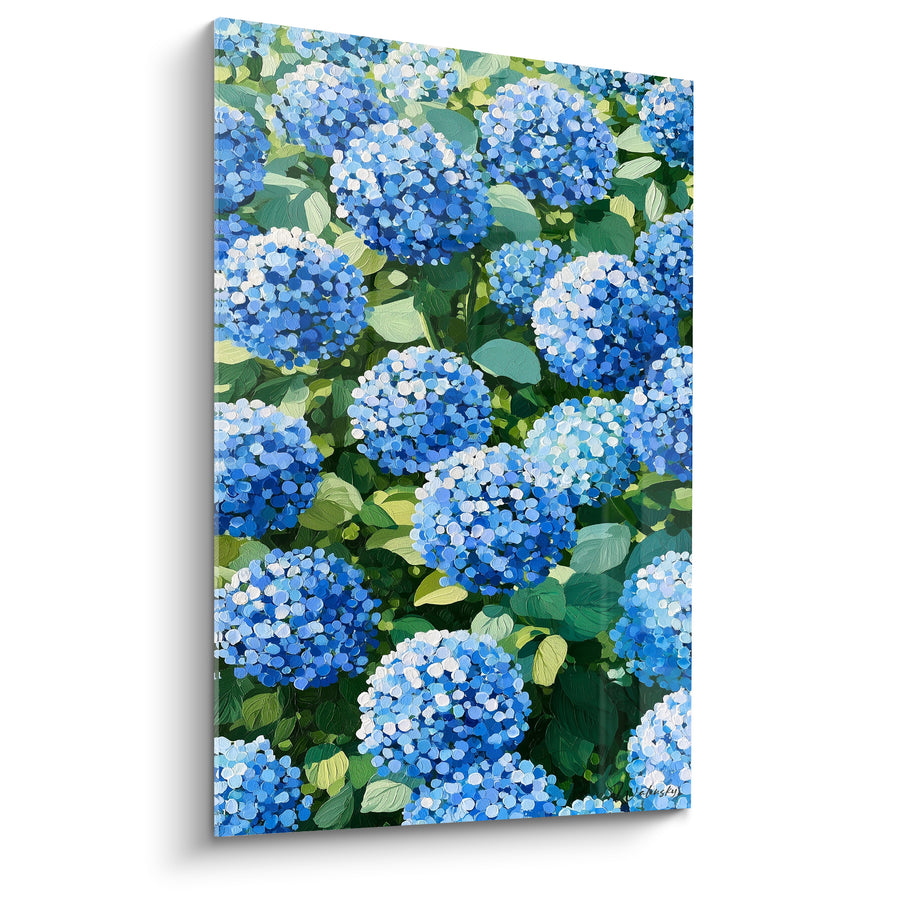 Tableau Ombelles bleues et vertes en buisson dense pointilliste - Touches de peinture épaisses - Edition Hortensia