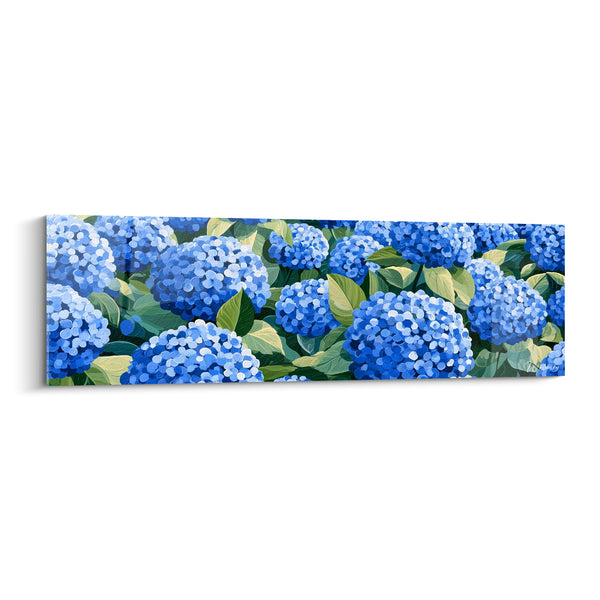 Tableau Ombelles bleu roi et vert aux feuilles panachées - Massif compact panoramique - Edition Hortensia