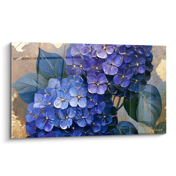 Tableau Hortensias bleu et doré en fleurs - Éclosion précieuse - Edition Hortensia